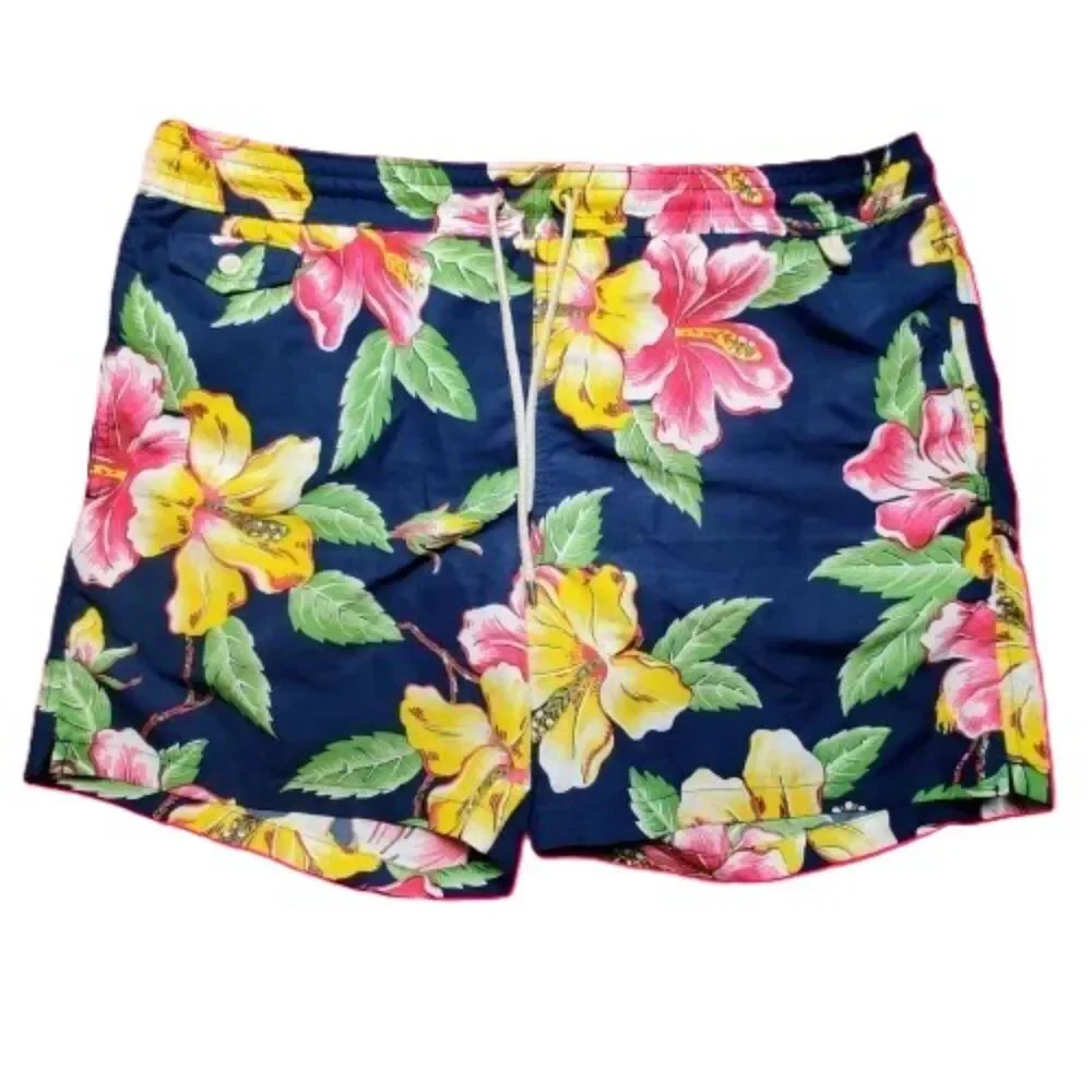 Polo Ralph Lauren Men’s Swim Shorts Large Floral Hawaiian Navy SZ Large
